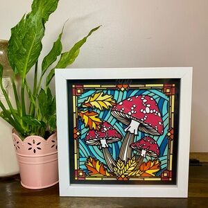3D Mushroom Stained Glass Shadowbox